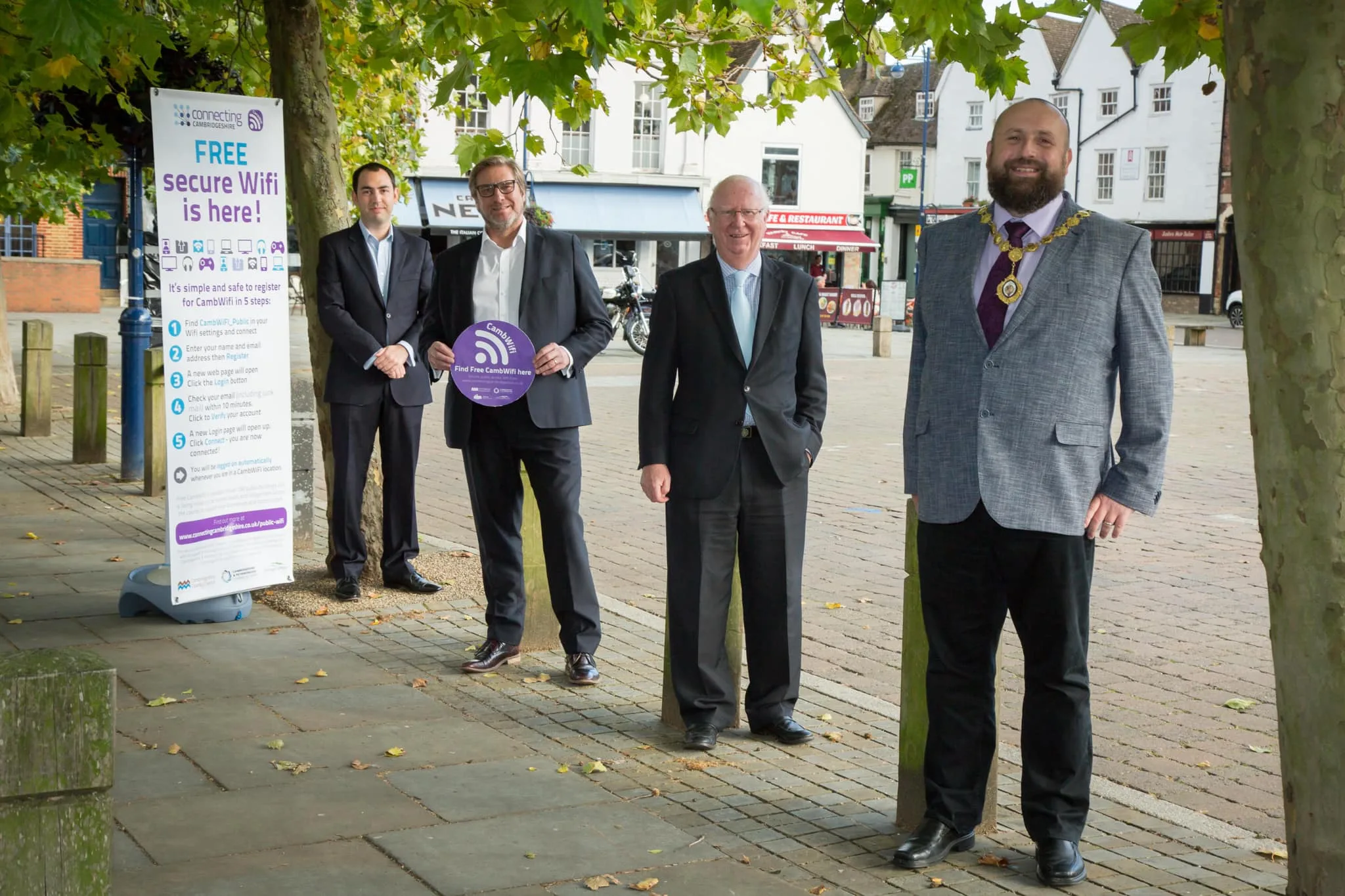 Wifi coming to town celebrations. Cllr Ryan Fuller with Conservative colleagues including then Mayor James Palmer