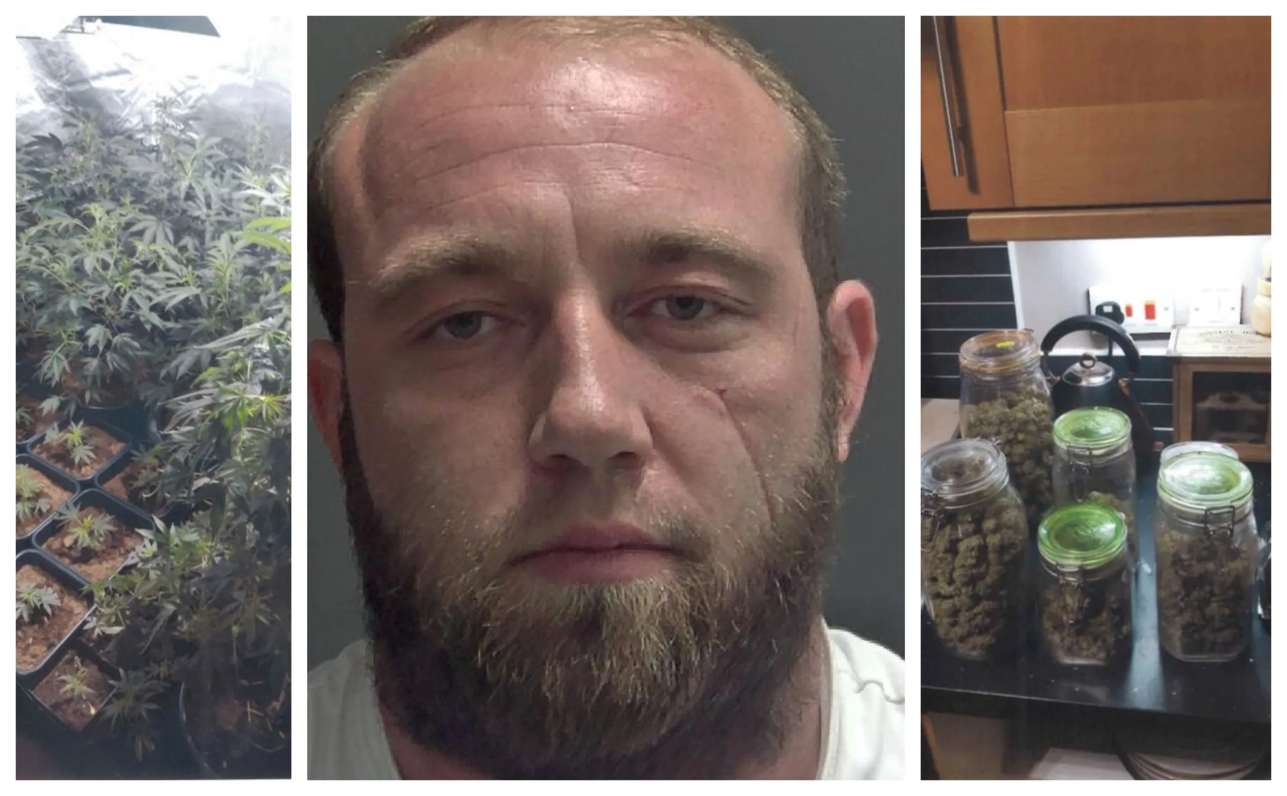 Karl Cooke of March, jailed for five years, together with photos of the cannabis found at his home.
