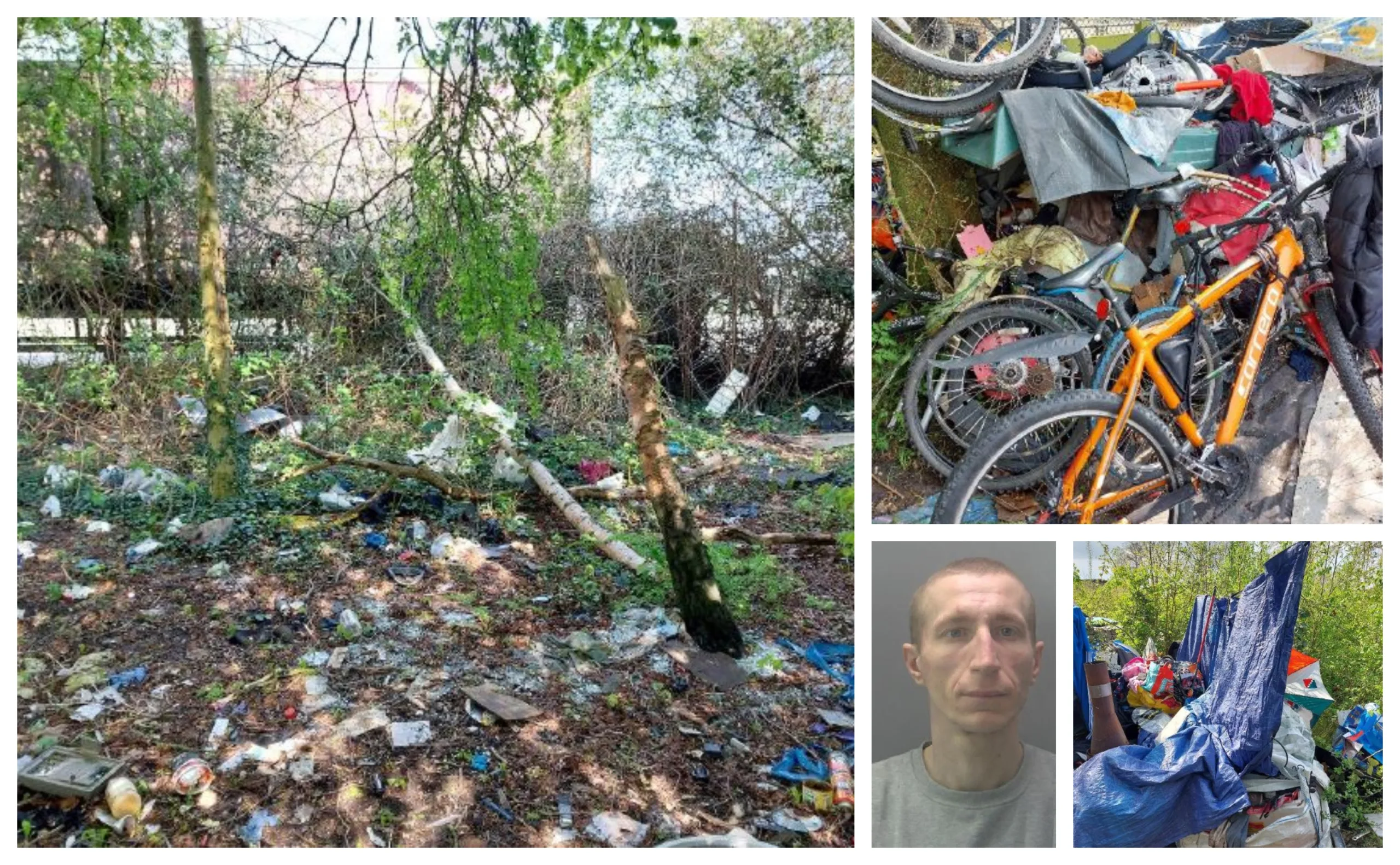 Kamil Mielncizk, 31, is in prison for breaching a CBO, and entering Wisbech recycling centre through a fence. The homeless man lives on this campsite next to the centre and has refused all offers of help.