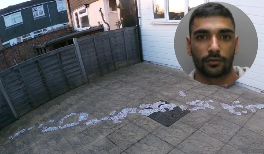 St Neots drug dealer Amar Hussain who threw thousands of pounds from a window in an attempt to hide it from police has been jailed.