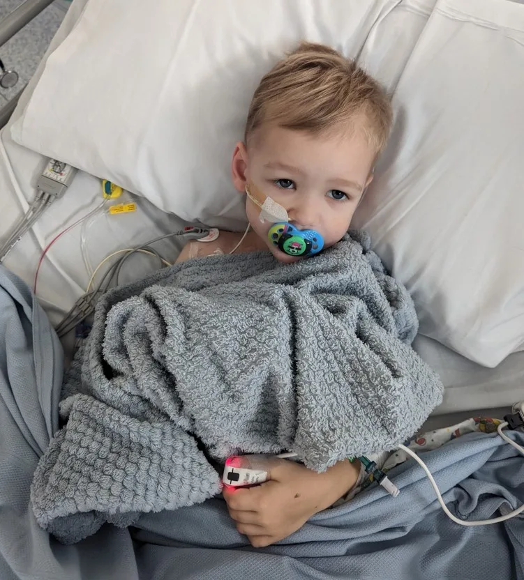 Max in hospital – he was diagnosed with kidney cancer but has now been given the all clear. 